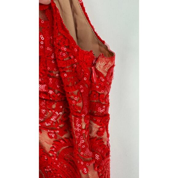 Free People Night Shimmers Mini Dress Womens Size 14 Red V Neck Lace Sequin New - Picture 8 of 16